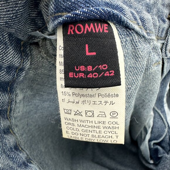 Romwe Baggy Distressed Raw Hem Star Detail Women's size L 8 10 Blue Denim jeans - Picture 3 of 5